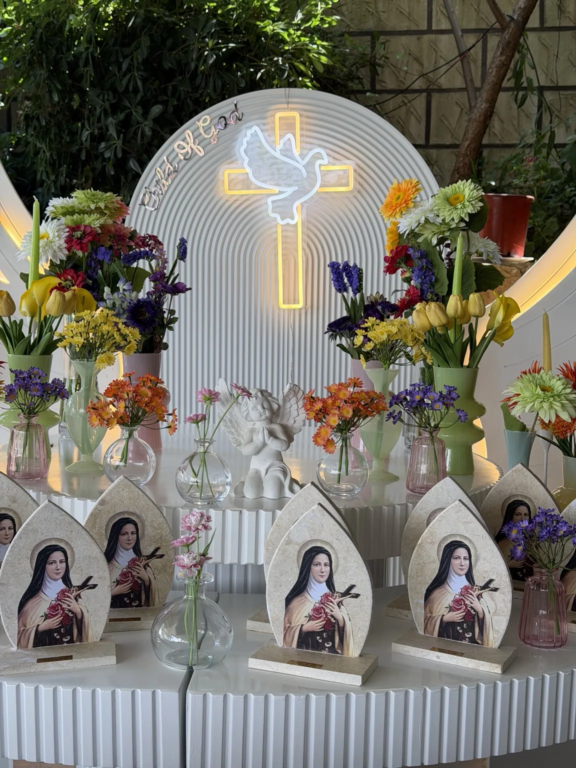 Decorated communion celebration setup