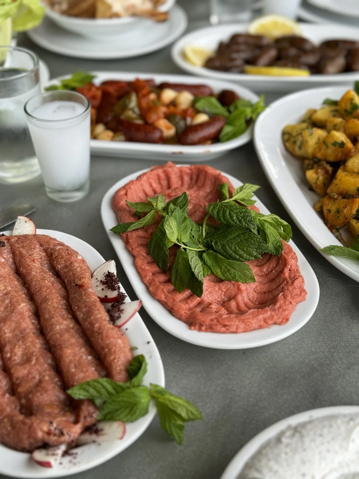 Traditional Lebanese foods on shared plates