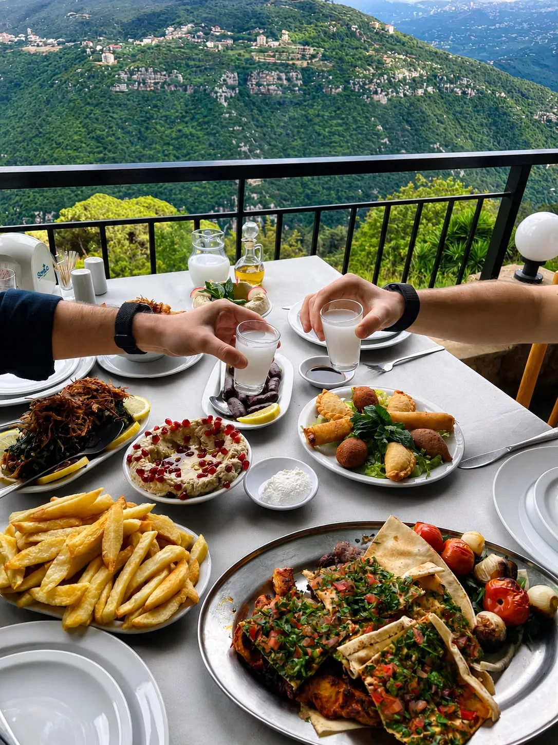 Lebanese meal overlooking the mountain valley